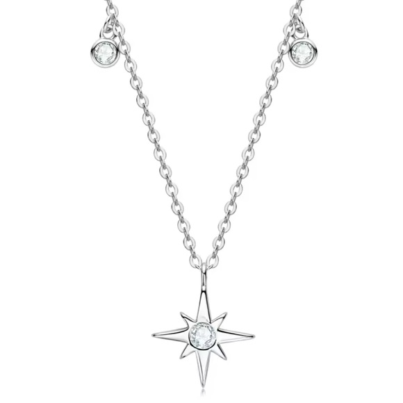 NWOT 1CT Moissanite star necklace, sterling silver, white gold plated 16”- 18” - Picture 5 of 13